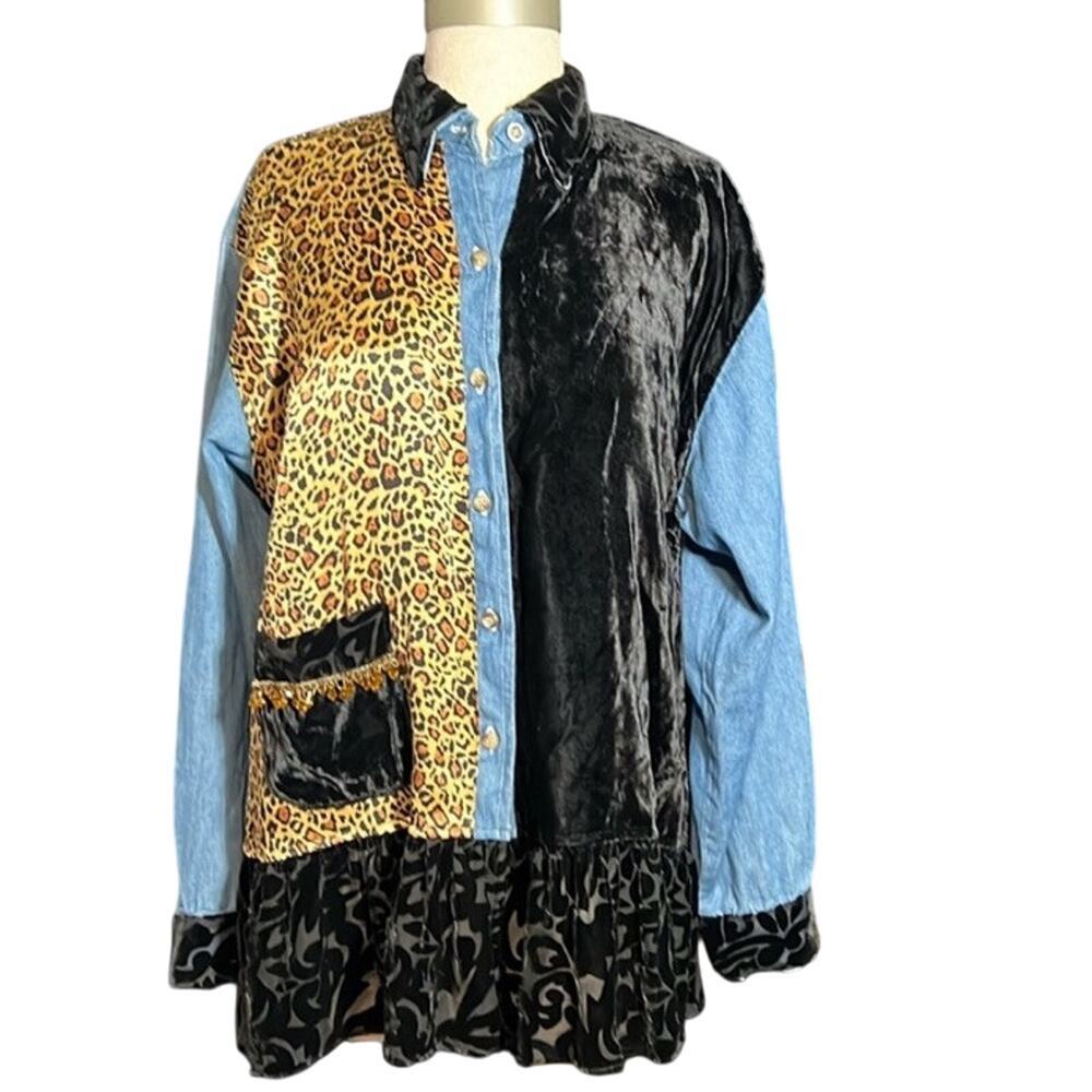 Taylor G. Size Womens Medium Jean Silky Style Animal Print Black Velvet mobwife